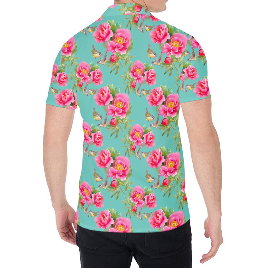 Bird Pink Floral Flower Pattern Print Men's Shirt