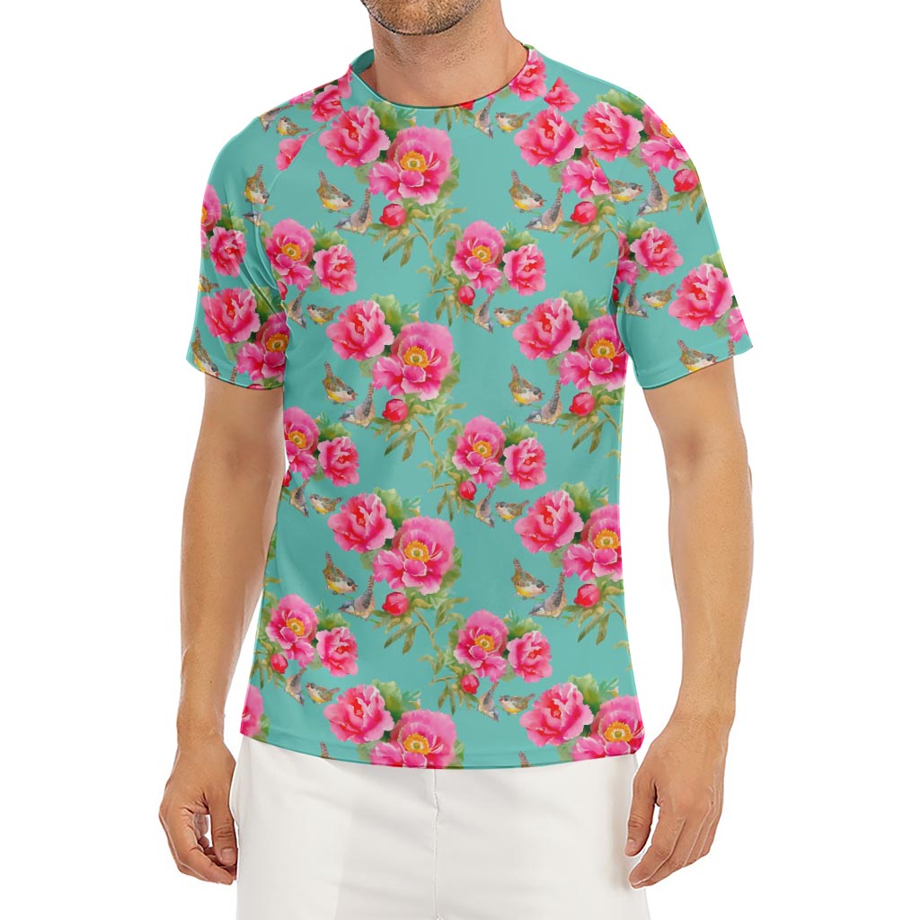 Bird Pink Floral Flower Pattern Print Men's Short Sleeve Rash Guard