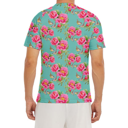 Bird Pink Floral Flower Pattern Print Men's Short Sleeve Rash Guard