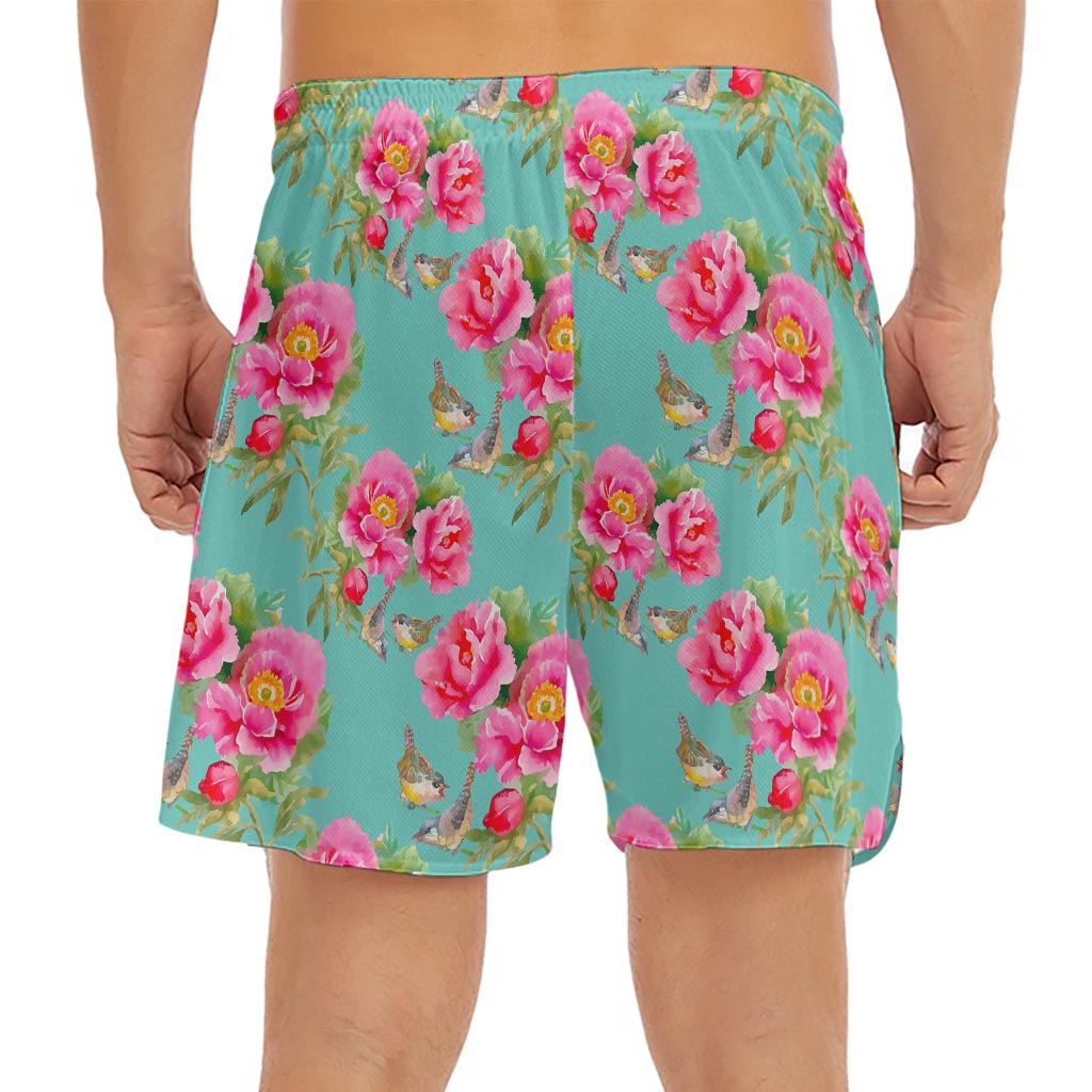 Bird Pink Floral Flower Pattern Print Men's Split Running Shorts
