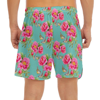 Bird Pink Floral Flower Pattern Print Men's Split Running Shorts