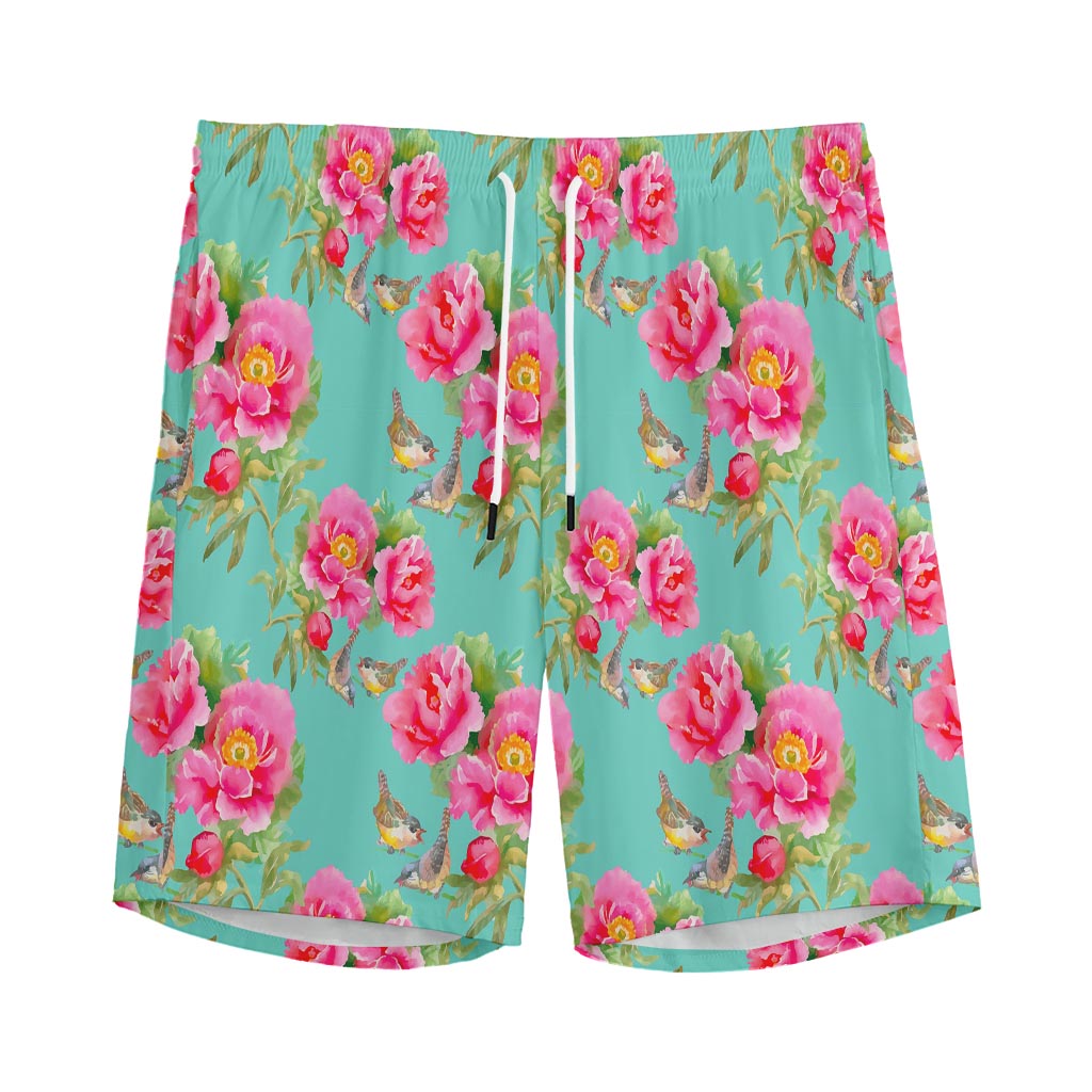 Bird Pink Floral Flower Pattern Print Men's Sports Shorts