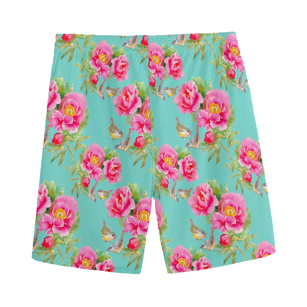 Bird Pink Floral Flower Pattern Print Men's Sports Shorts