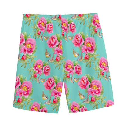 Bird Pink Floral Flower Pattern Print Men's Sports Shorts