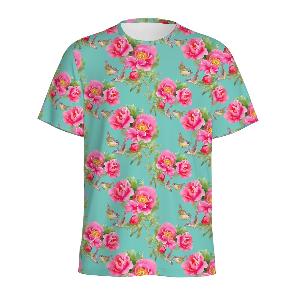 Bird Pink Floral Flower Pattern Print Men's Sports T-Shirt