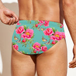 Bird Pink Floral Flower Pattern Print Men's Swim Briefs