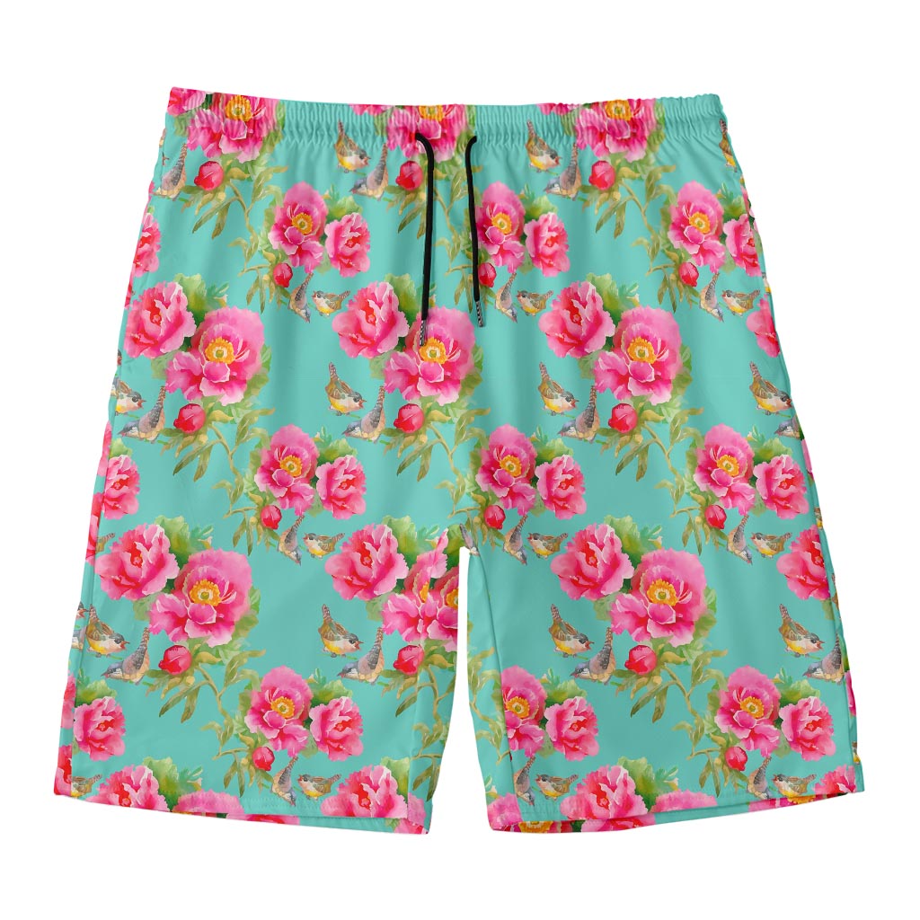 Bird Pink Floral Flower Pattern Print Men's Swim Trunks