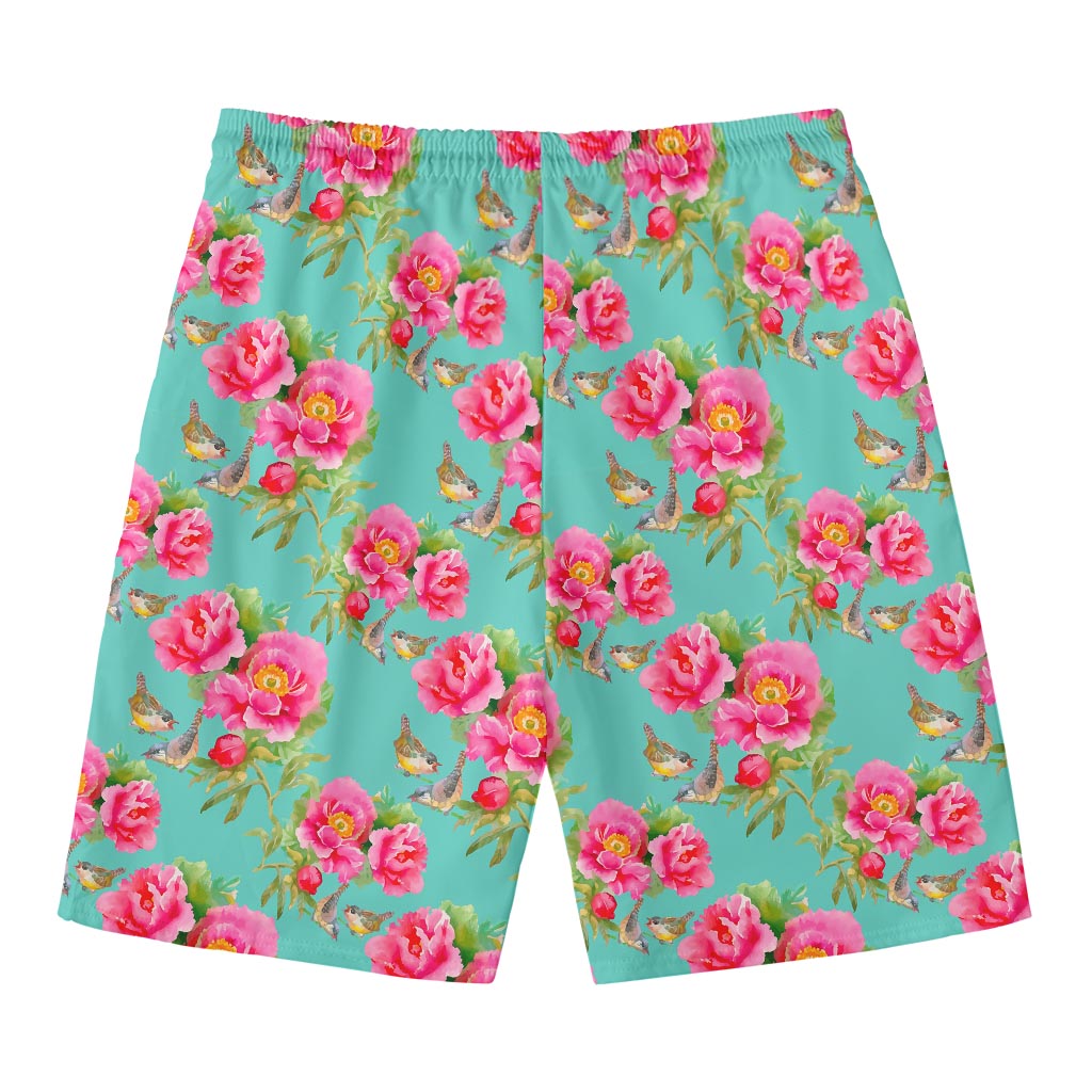 Bird Pink Floral Flower Pattern Print Men's Swim Trunks