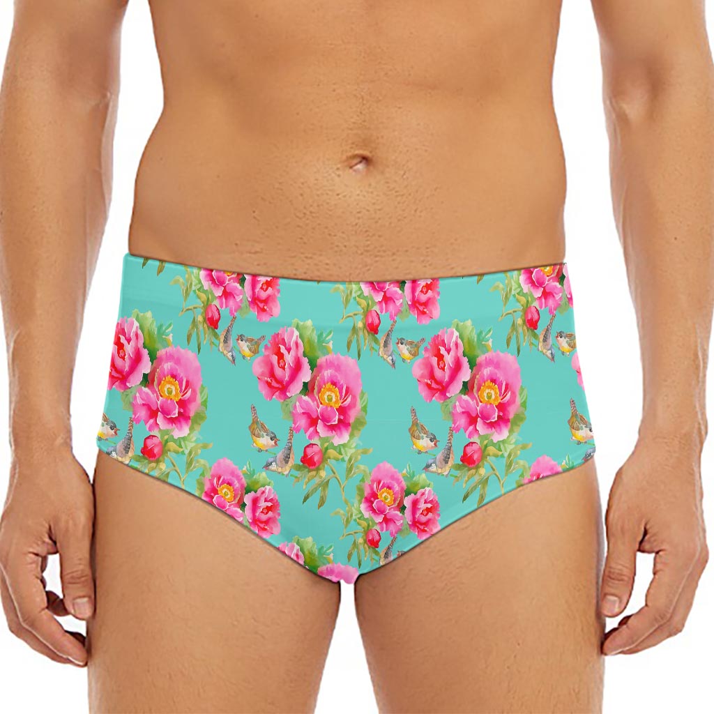 Bird Pink Floral Flower Pattern Print Men's Triangle Swim Briefs