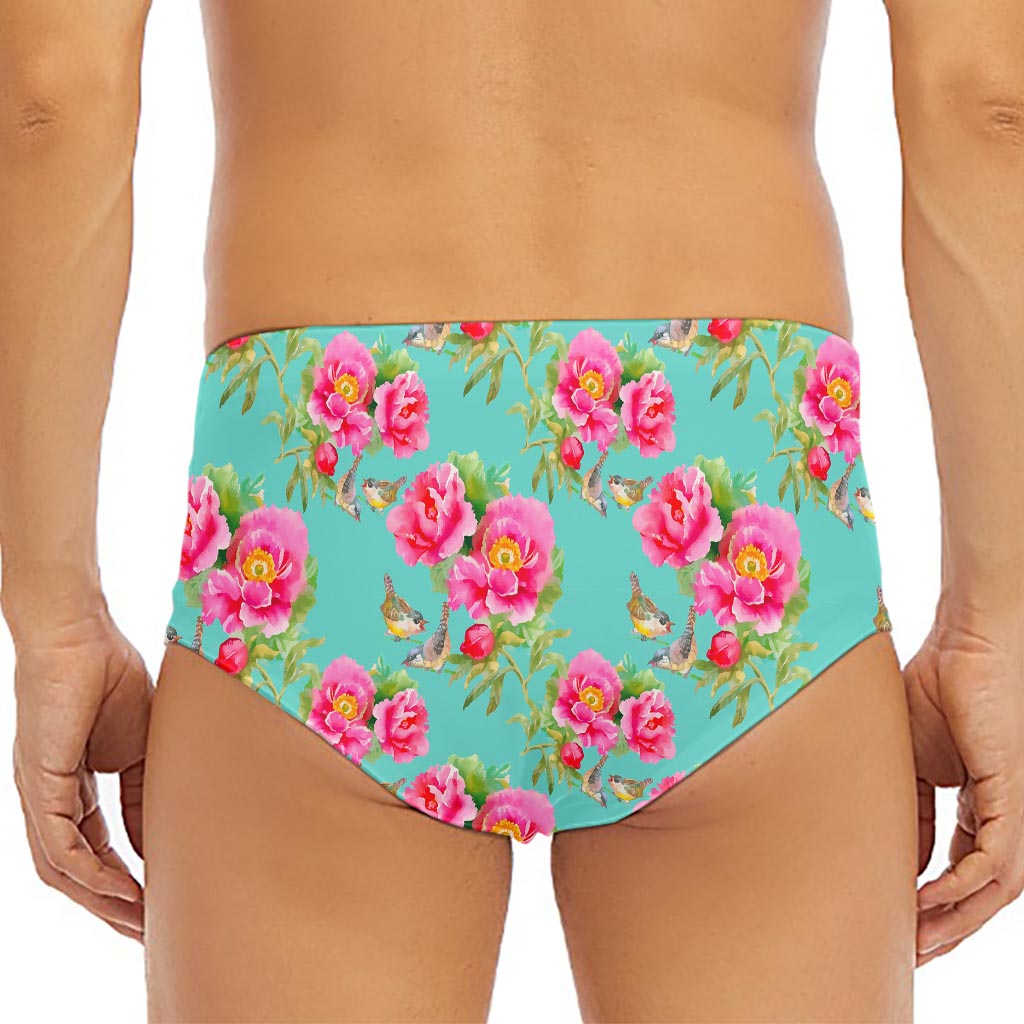 Bird Pink Floral Flower Pattern Print Men's Triangle Swim Briefs