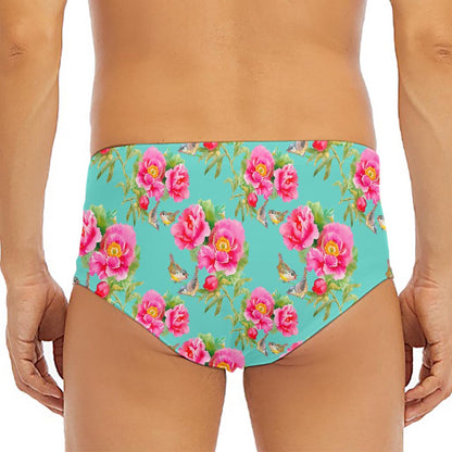 Bird Pink Floral Flower Pattern Print Men's Triangle Swim Briefs