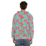Bird Pink Floral Flower Pattern Print Men's Velvet Pullover Hoodie