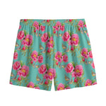 Bird Pink Floral Flower Pattern Print Mesh Shorts