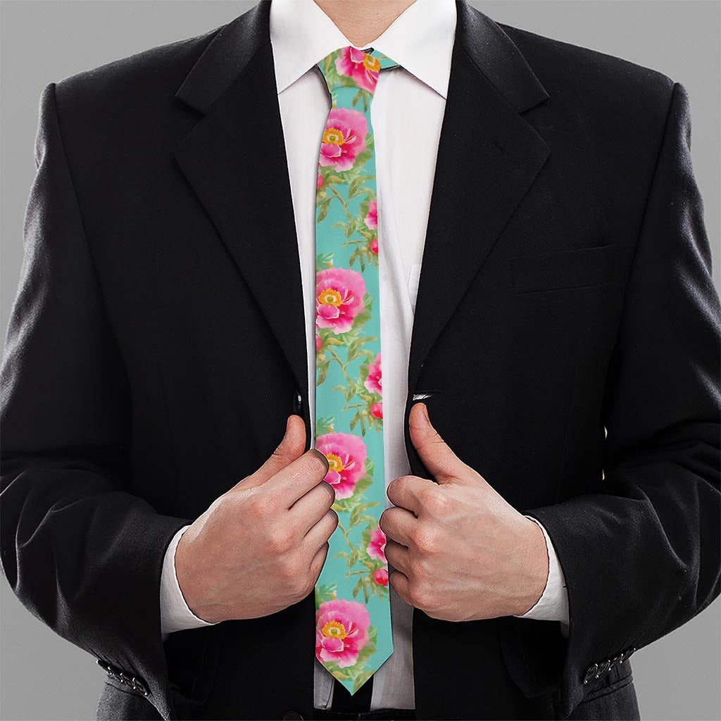 Bird Pink Floral Flower Pattern Print Necktie