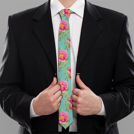 Bird Pink Floral Flower Pattern Print Necktie