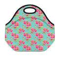 Bird Pink Floral Flower Pattern Print Neoprene Lunch Bag