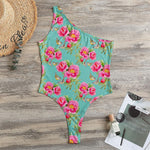 Bird Pink Floral Flower Pattern Print One Shoulder Bodysuit