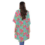 Bird Pink Floral Flower Pattern Print Open Front Beach Cover Up