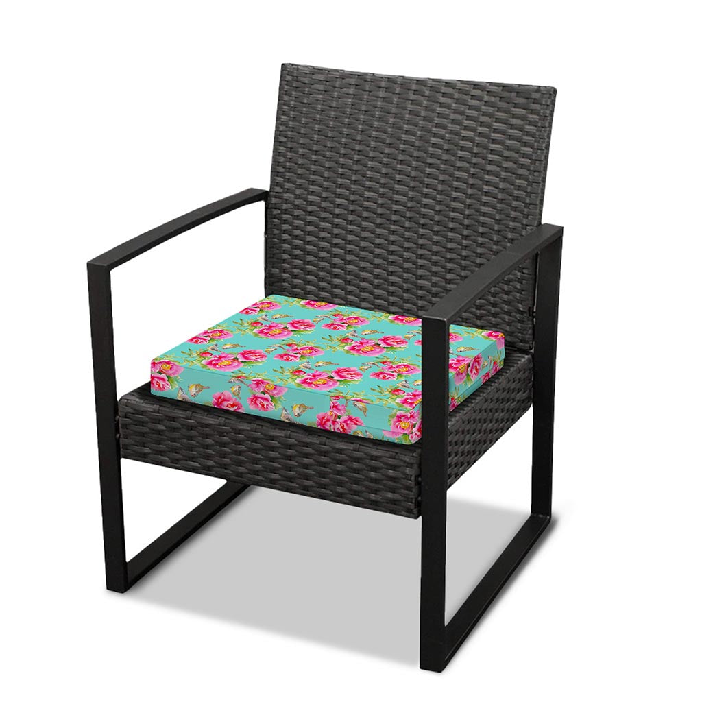 Bird Pink Floral Flower Pattern Print Outdoor Seat Cushion Cover