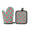 Bird Pink Floral Flower Pattern Print Oven Mitt And Pot Holder Set