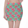 Bird Pink Floral Flower Pattern Print Pencil Mini Skirt