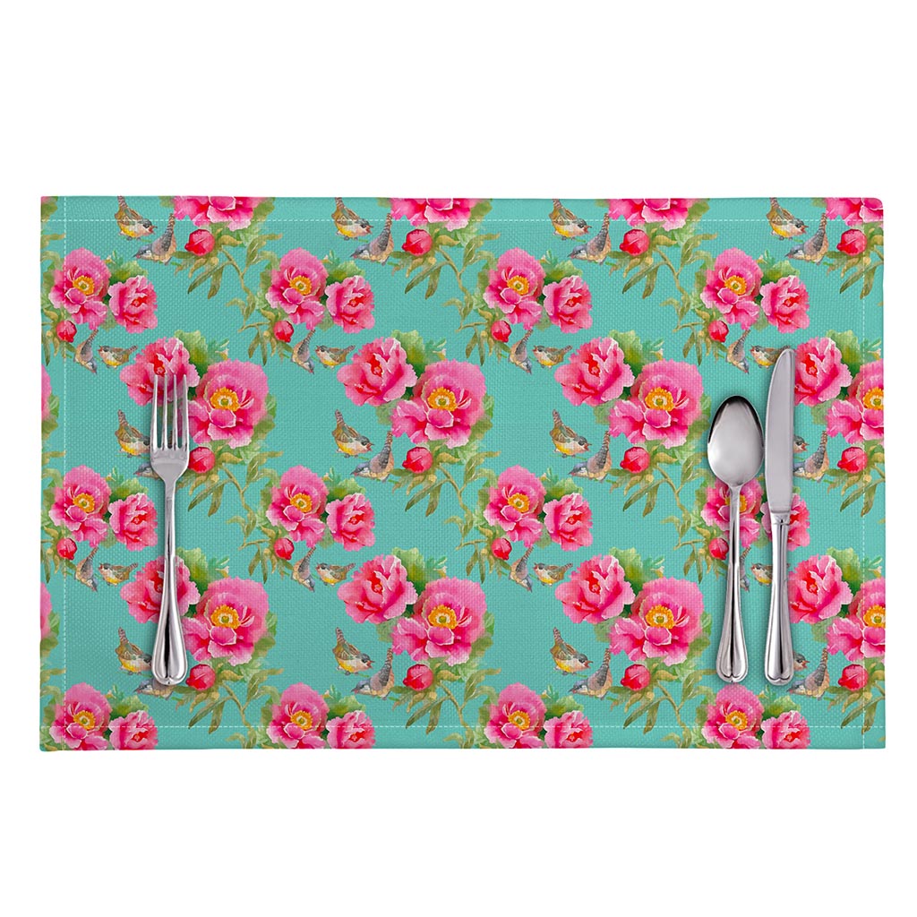 Bird Pink Floral Flower Pattern Print Placemat
