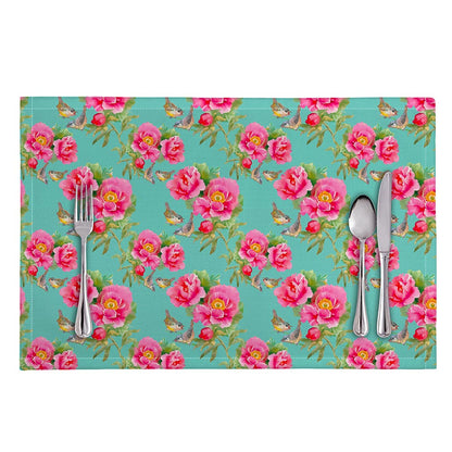 Bird Pink Floral Flower Pattern Print Placemat