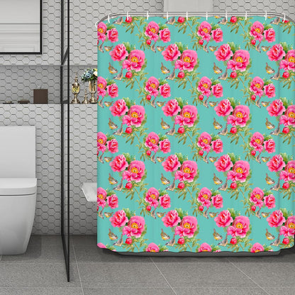 Bird Pink Floral Flower Pattern Print Polyester Shower Curtain