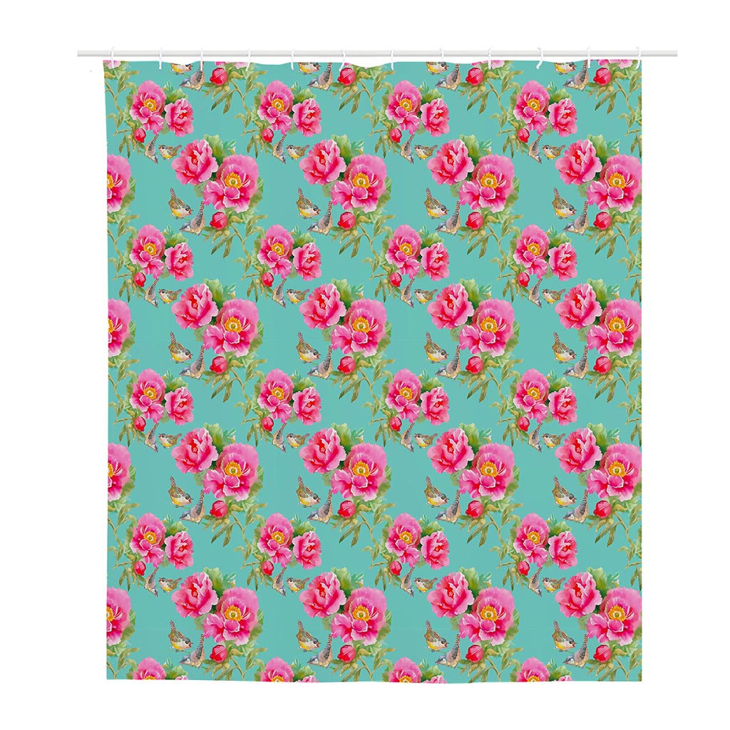 Bird Pink Floral Flower Pattern Print Polyester Shower Curtain