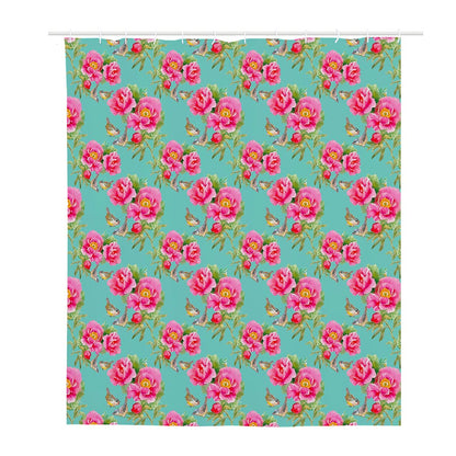 Bird Pink Floral Flower Pattern Print Polyester Shower Curtain