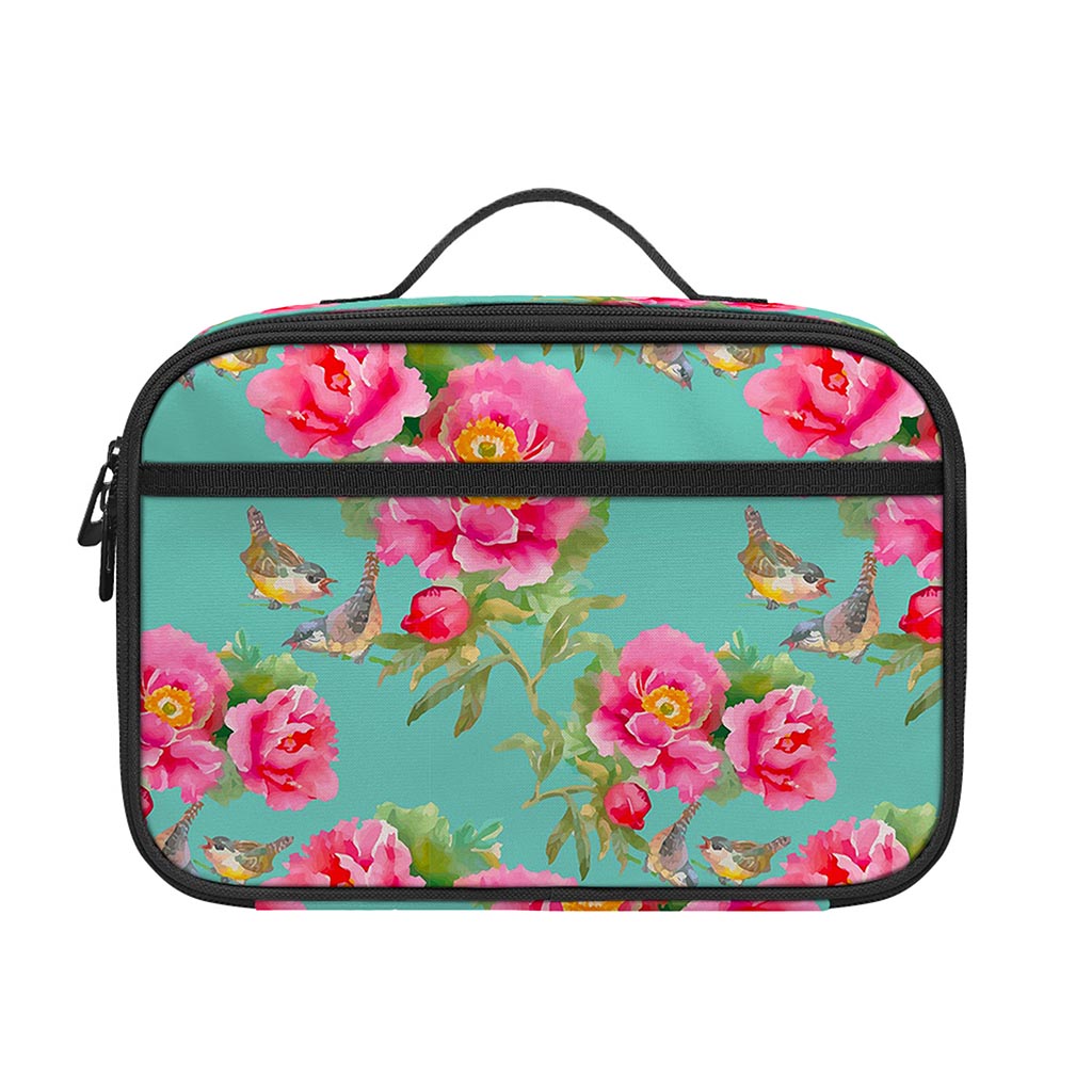 Bird Pink Floral Flower Pattern Print Portable Lunch Bag
