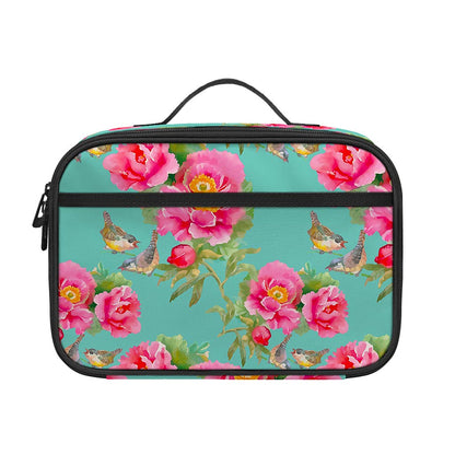 Bird Pink Floral Flower Pattern Print Portable Lunch Bag