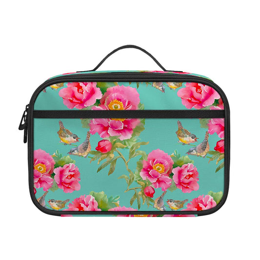 Bird Pink Floral Flower Pattern Print Portable Lunch Bag