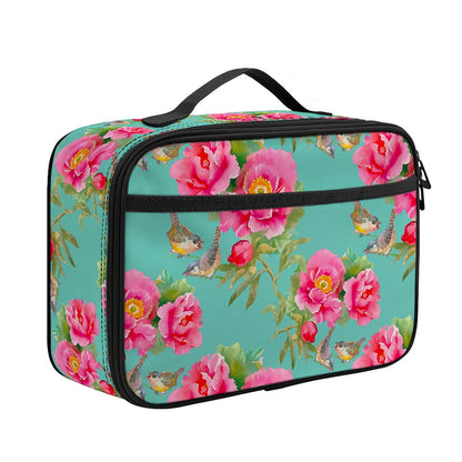 Bird Pink Floral Flower Pattern Print Portable Lunch Bag