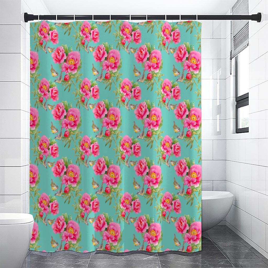 Bird Pink Floral Flower Pattern Print Premium Shower Curtain