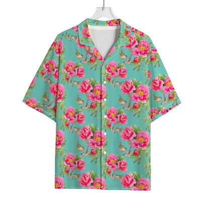 Bird Pink Floral Flower Pattern Print Rayon Hawaiian Shirt