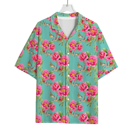 Bird Pink Floral Flower Pattern Print Rayon Hawaiian Shirt