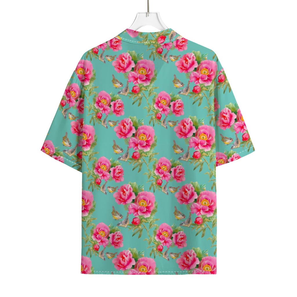 Bird Pink Floral Flower Pattern Print Rayon Hawaiian Shirt