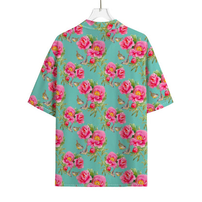 Bird Pink Floral Flower Pattern Print Rayon Hawaiian Shirt