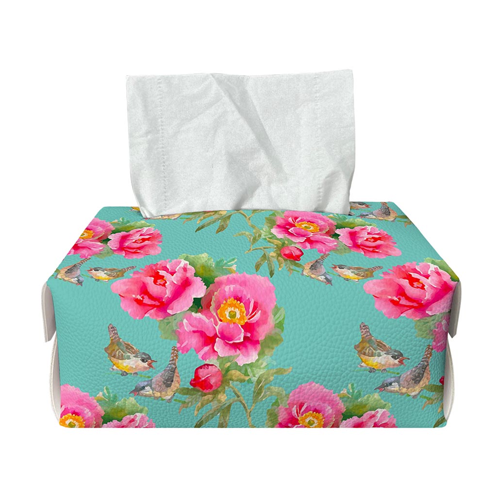 Bird Pink Floral Flower Pattern Print Rectangle Tissue Box Cover