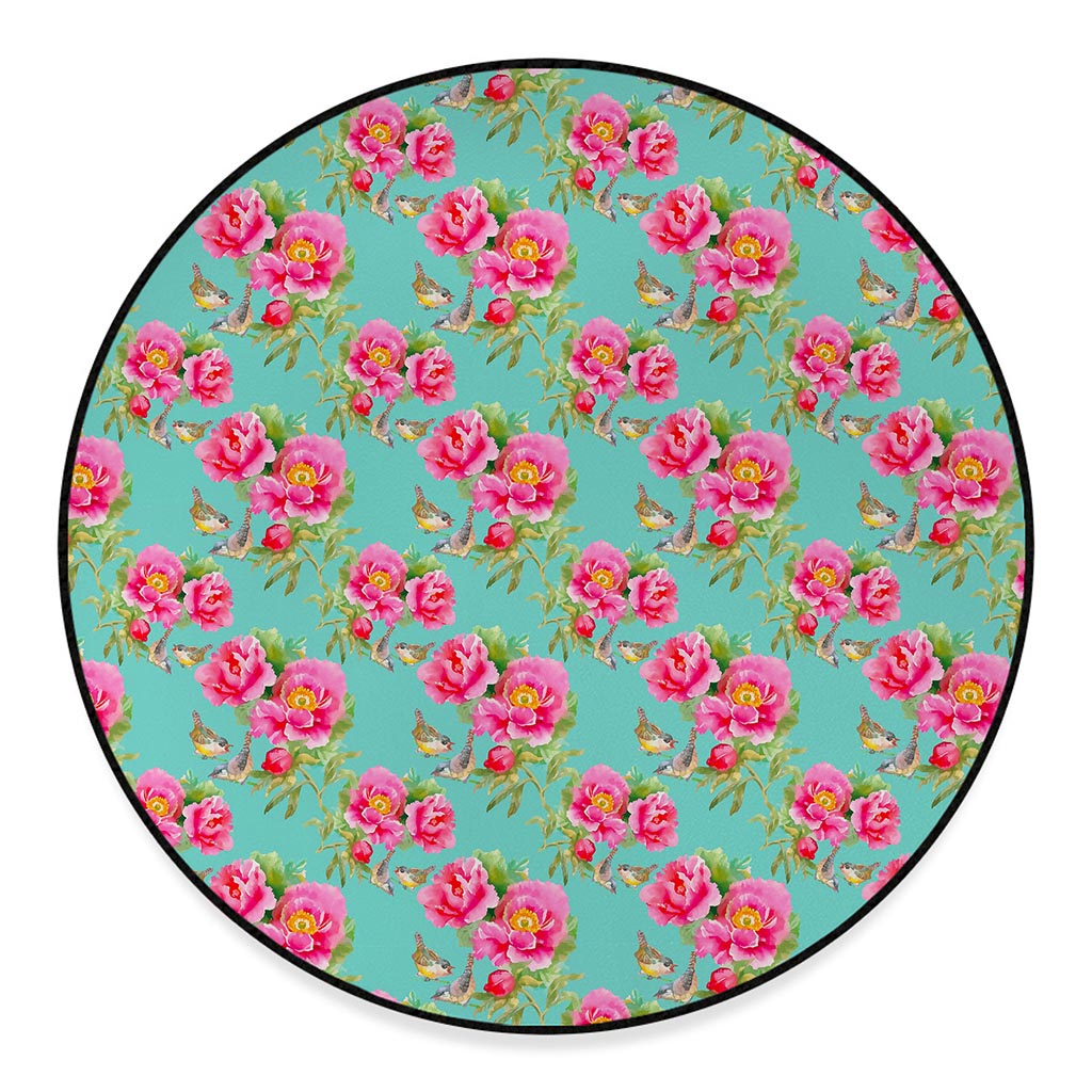 Bird Pink Floral Flower Pattern Print Round Floor Mat