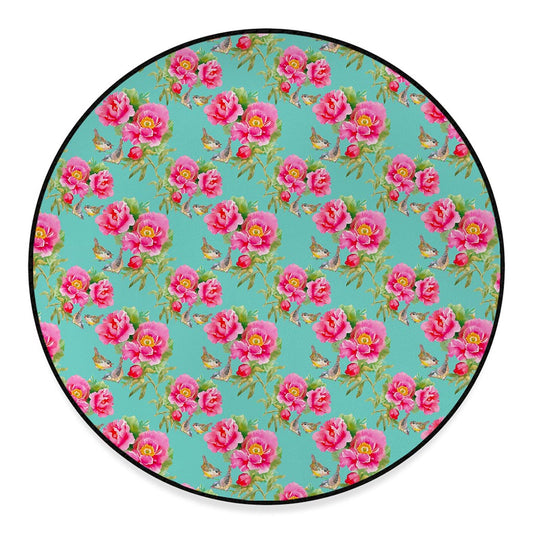 Bird Pink Floral Flower Pattern Print Round Floor Mat