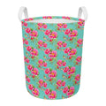 Bird Pink Floral Flower Pattern Print Round Laundry Basket