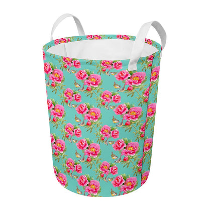 Bird Pink Floral Flower Pattern Print Round Laundry Basket