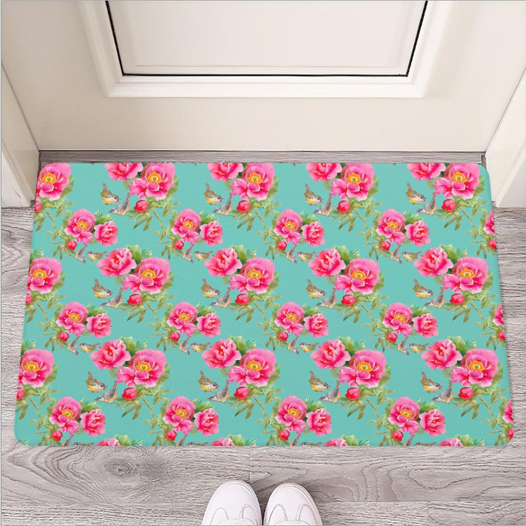 Bird Pink Floral Flower Pattern Print Rubber Doormat