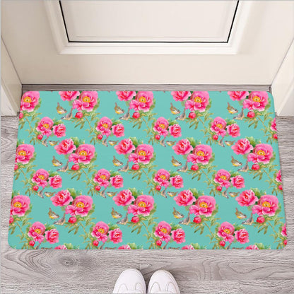 Bird Pink Floral Flower Pattern Print Rubber Doormat