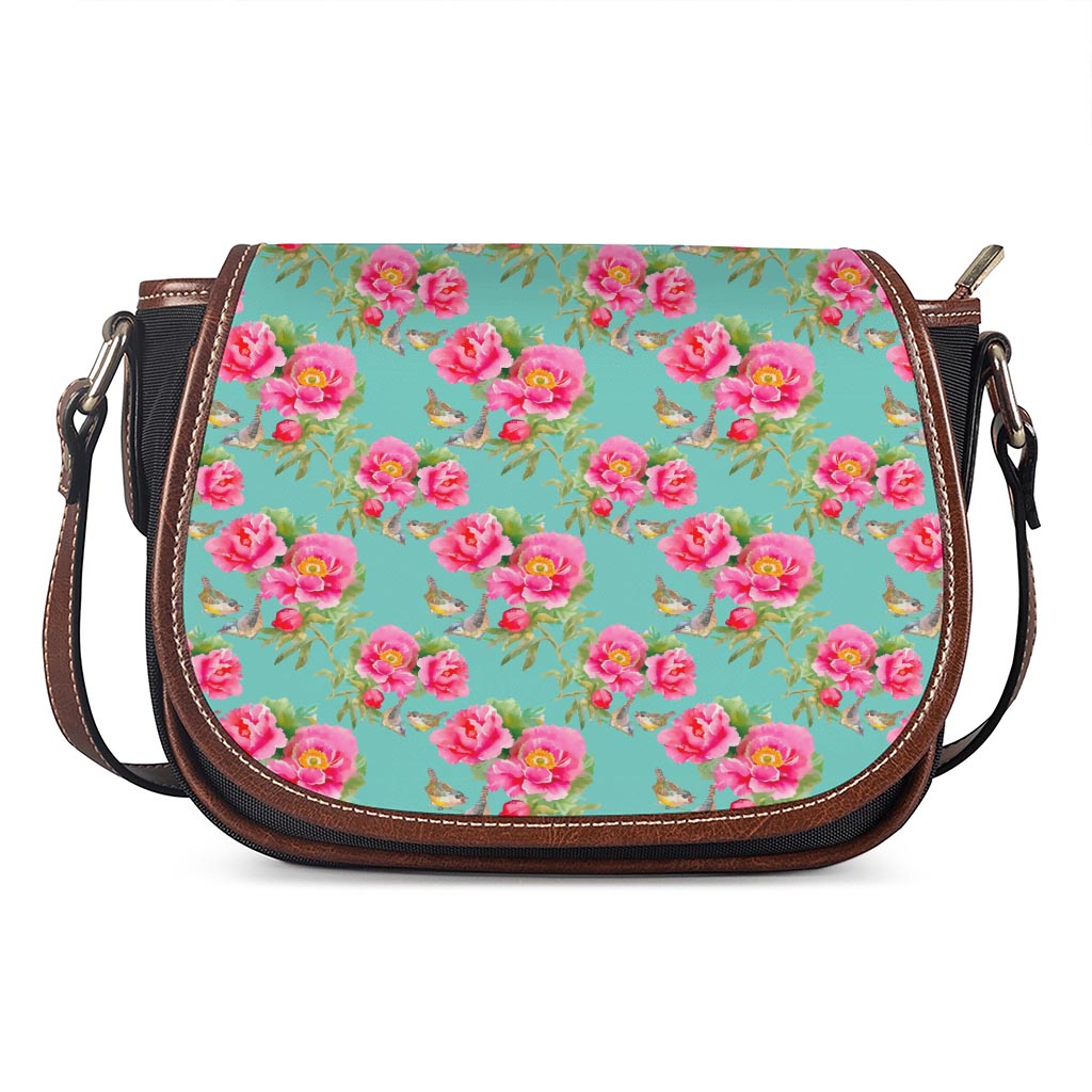 Bird Pink Floral Flower Pattern Print Saddle Bag