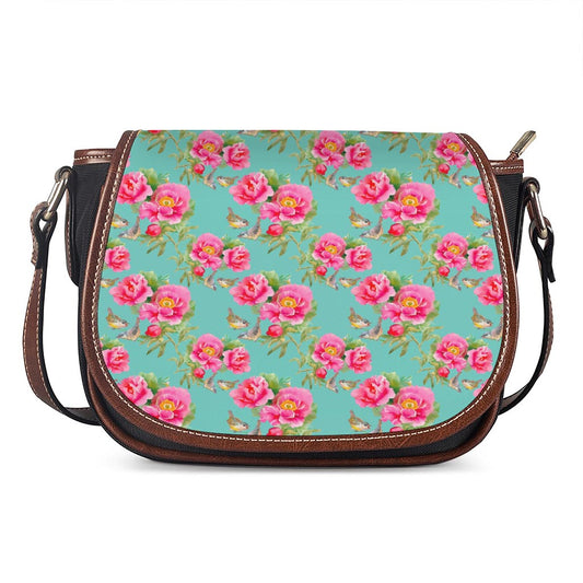 Bird Pink Floral Flower Pattern Print Saddle Bag