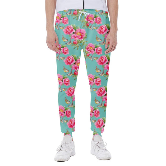 Bird Pink Floral Flower Pattern Print Scuba Joggers