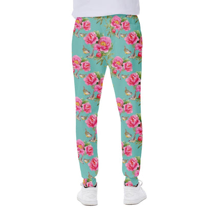 Bird Pink Floral Flower Pattern Print Scuba Joggers
